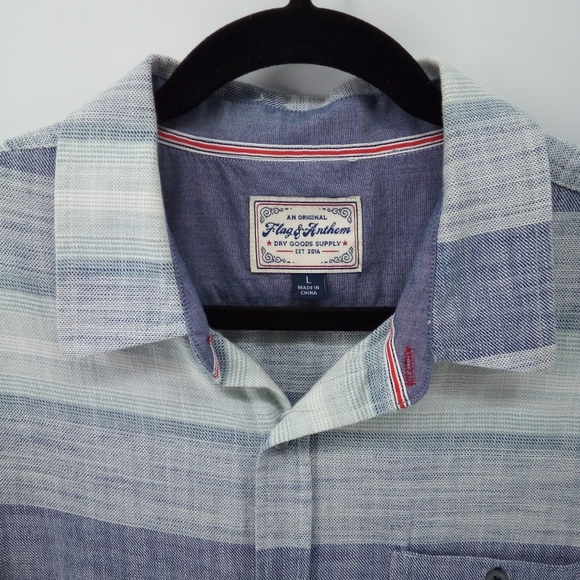 Flag & Anthem Mason Striped SS 100% Cotton Blue Men's Casual Button Down - Picture 4 of 8